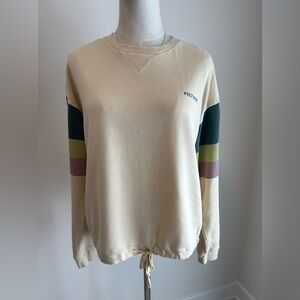 Picture - Woman’s Cream Crewneck Sweater with Colorful Stripes